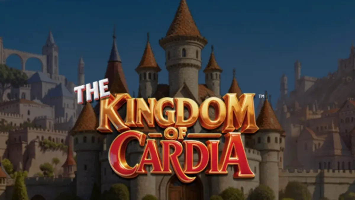 Pemandangan taman fantasi dengan kastil dan simbol kartu remi di slot The Kingdom of Cardia