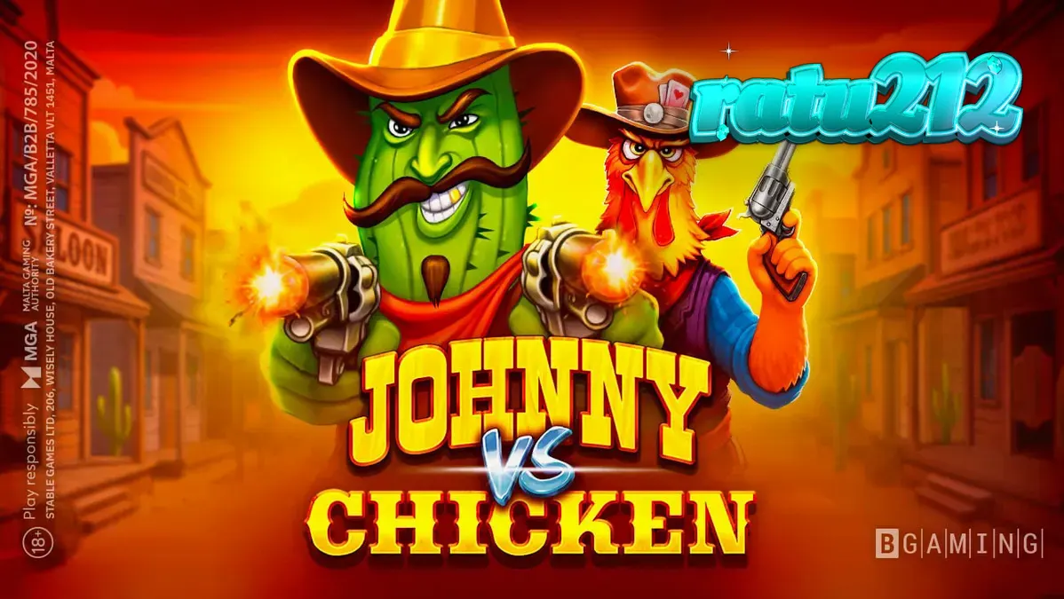 Tampilan visual slot Johnny vs Chicken dengan latar belakang Wild West